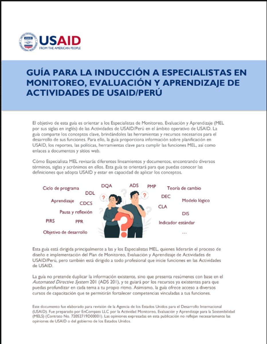Recursos de inducción en monitoreo, evaluación y aprendizaje (MEL)