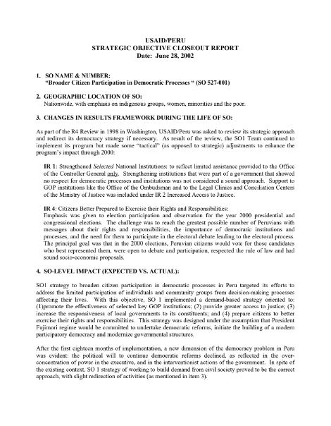 Informes sobre la implementación de los Objetivos Estratégicos 1997-2001